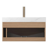 36" Brown Wood Floating Bathroom Vanity With White Sink - HomeRoots - Flyclothing LLC