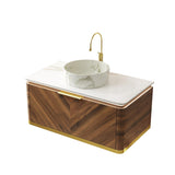 36" Brown Wood Floating Bathroom Vanity With White Sink - HomeRoots - Flyclothing LLC