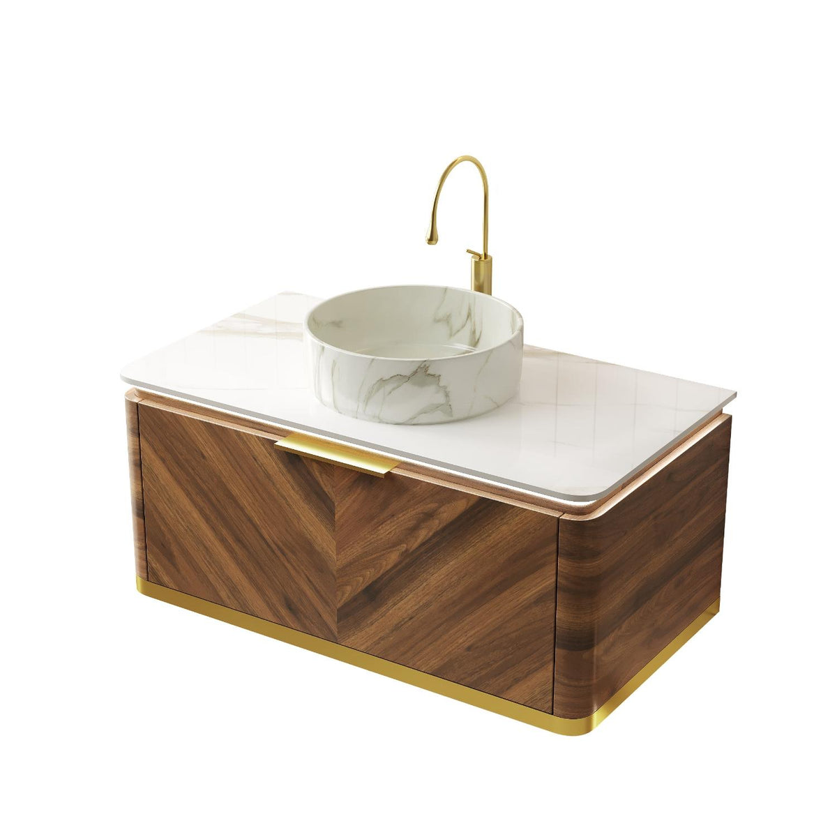 36" Brown Wood Floating Bathroom Vanity With White Sink - HomeRoots - Flyclothing LLC
