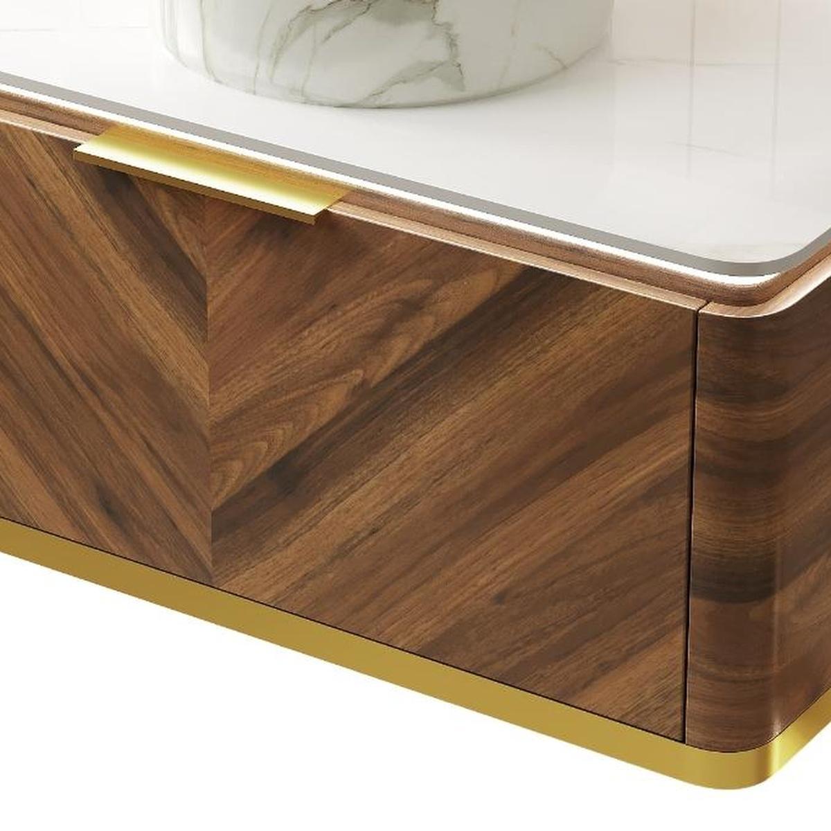 36" Brown Wood Floating Bathroom Vanity With White Sink - HomeRoots - Flyclothing LLC