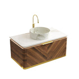 36" Brown Wood Floating Bathroom Vanity With White Sink - HomeRoots - Flyclothing LLC