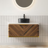 36" Brown Wood Floating Bathroom Vanity With Black Sink - HomeRoots - Flyclothing LLC