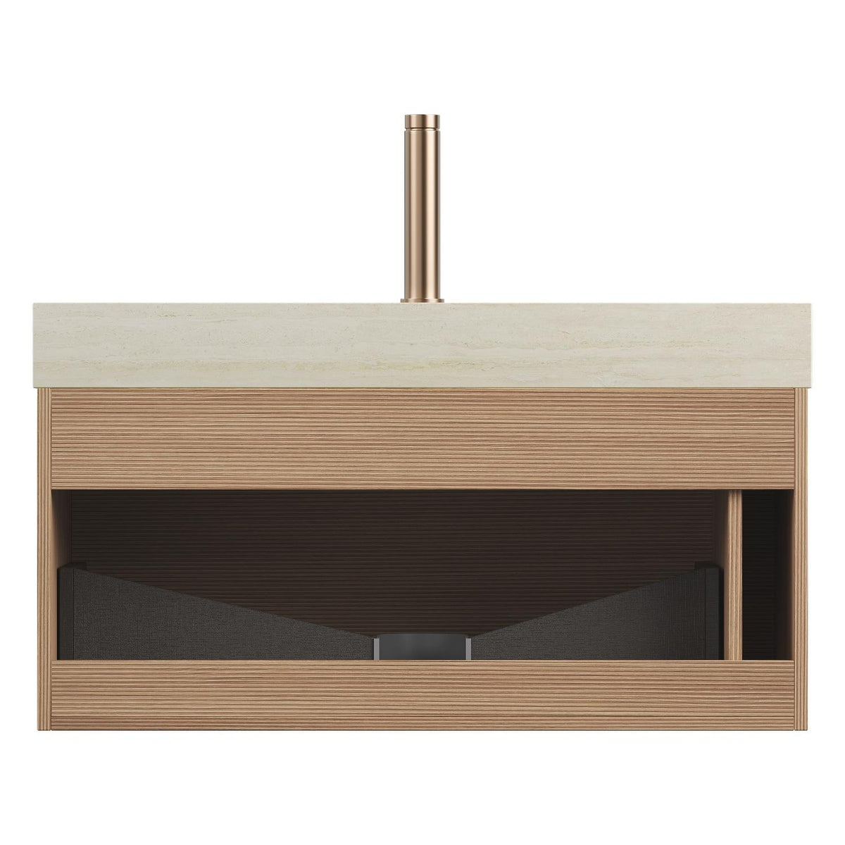 36" Brown Wood Floating Bathroom Vanity With White Sink - HomeRoots - Flyclothing LLC