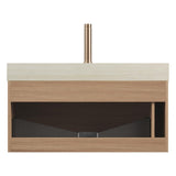 36" Brown Wood Floating Bathroom Vanity With White Sink - HomeRoots - Flyclothing LLC