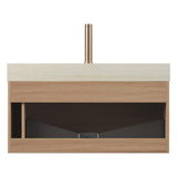 36" Brown Wood Floating Bathroom Vanity With White Sink - HomeRoots - Flyclothing LLC