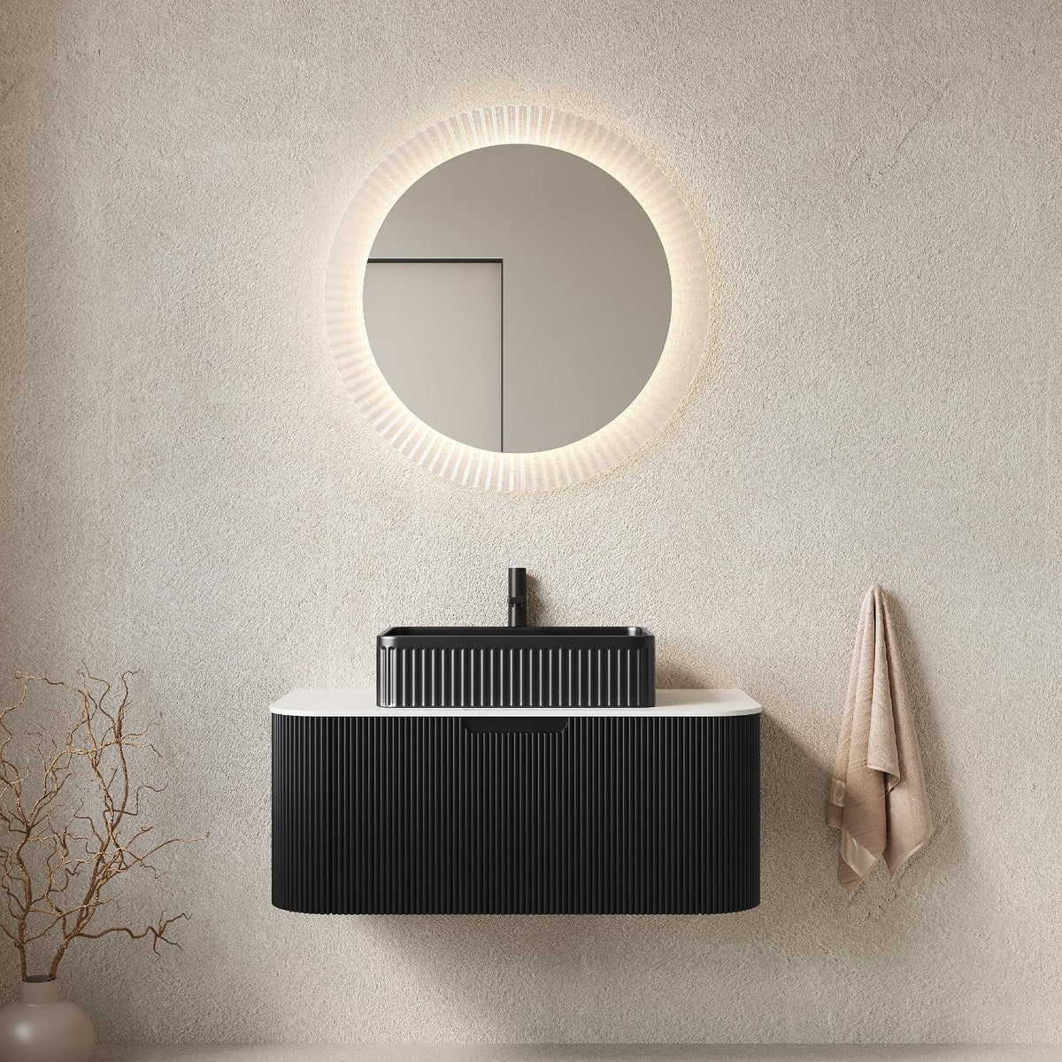 36" Black Wood Floating Bathroom Vanity With Sink - HomeRoots - Flyclothing LLC