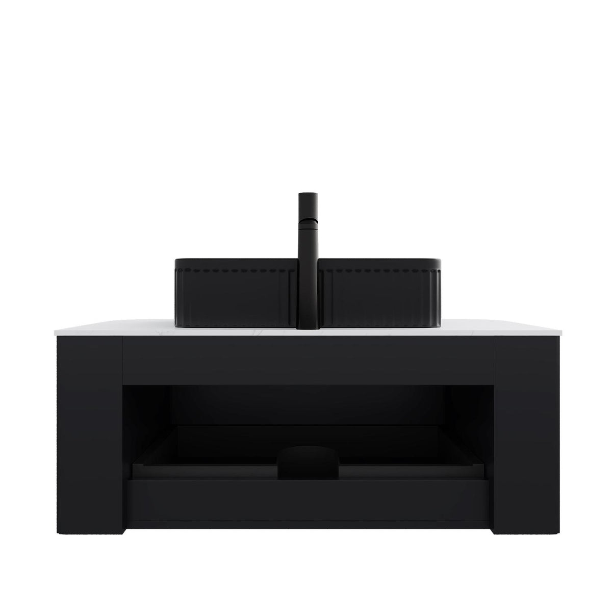 36" Black Wood Floating Bathroom Vanity With Sink - HomeRoots - Flyclothing LLC