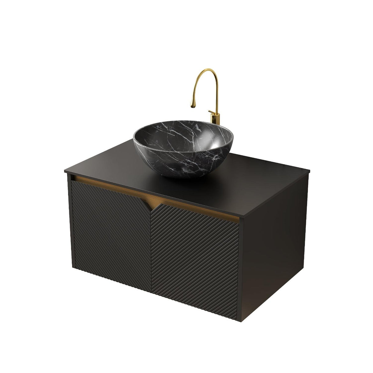 30" Black Wood Floating Double Door Bathroom Vanity - HomeRoots - Flyclothing LLC