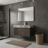 24" Brown Wood Floating Double Door Bathroom Vanity With White Sink