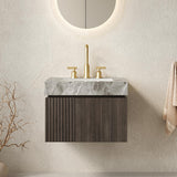 24" Brown Wood Floating Double Door Bathroom Vanity With White Sink - HomeRoots - Flyclothing LLC