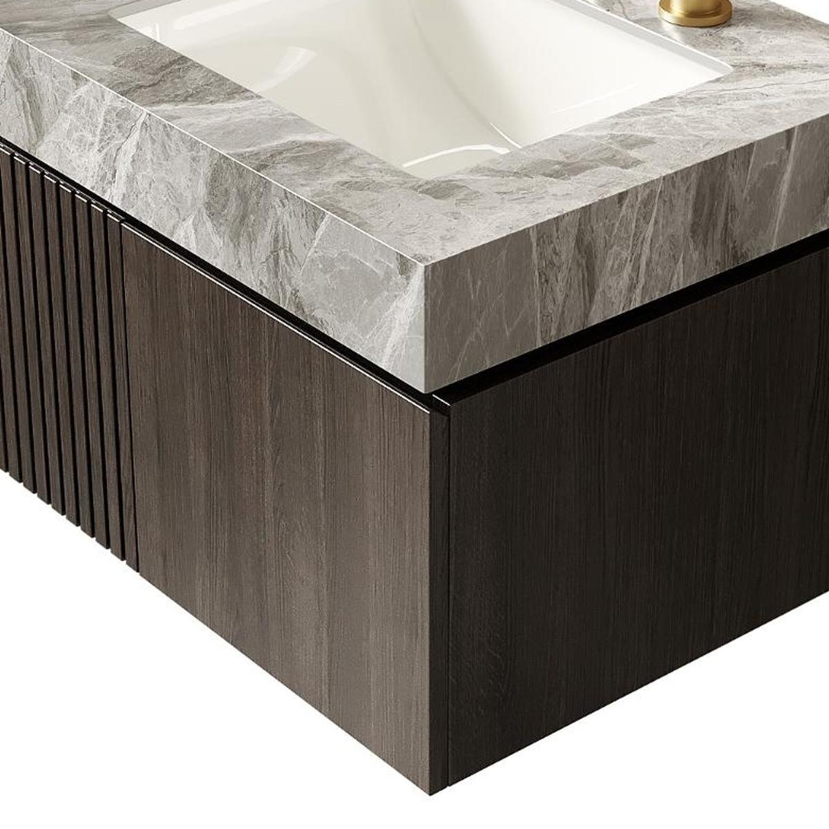 24" Brown Wood Floating Double Door Bathroom Vanity With White Sink - HomeRoots - Flyclothing LLC
