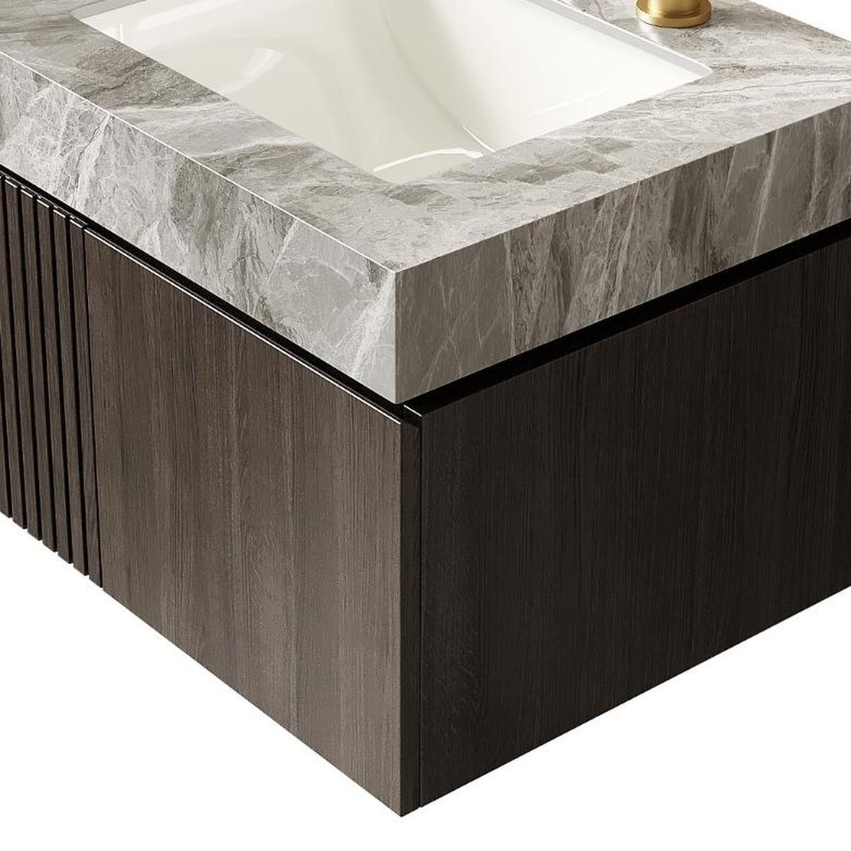 24" Brown Wood Floating Double Door Bathroom Vanity With White Sink - HomeRoots - Flyclothing LLC