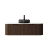 48" Brown Wood Floating Bathroom Vanity With Black Sink And Two Drawers - HomeRoots - Flyclothing LLC