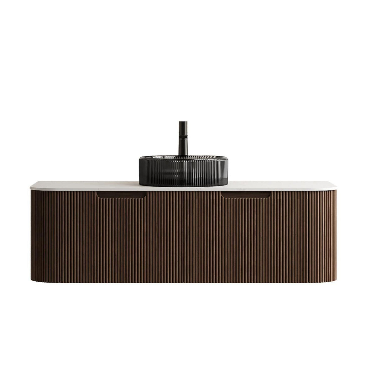 48" Brown Wood Floating Bathroom Vanity With Black Sink And Two Drawers - HomeRoots - Flyclothing LLC