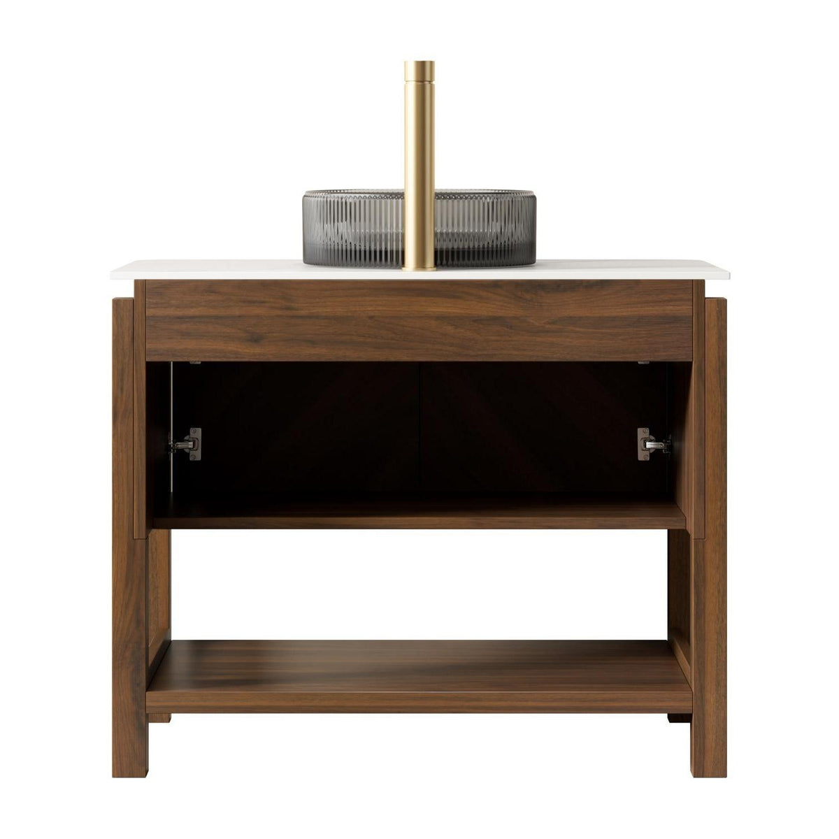 36" Brown Wood Freestanding Bathroom Vanity With Black Sink - HomeRoots - Flyclothing LLC
