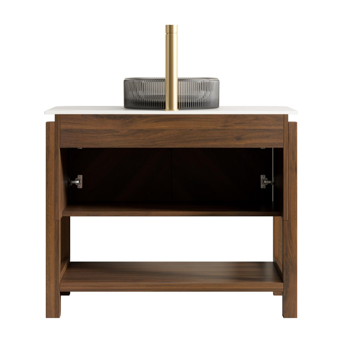 36" Brown Wood Freestanding Bathroom Vanity With Black Sink - HomeRoots - Flyclothing LLC