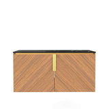36" Brown Wood Floating Double Door Bathroom Vanity - HomeRoots - Flyclothing LLC