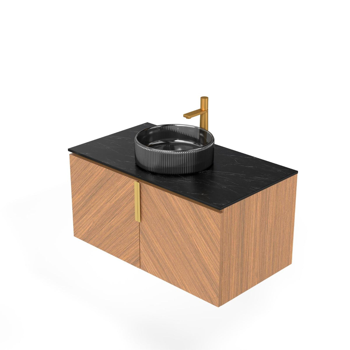 36" Brown Wood Floating Double Door Bathroom Vanity - HomeRoots - Flyclothing LLC