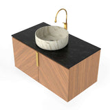 36" Brown Wood Floating Double Door Bathroom Vanity - HomeRoots - Flyclothing LLC