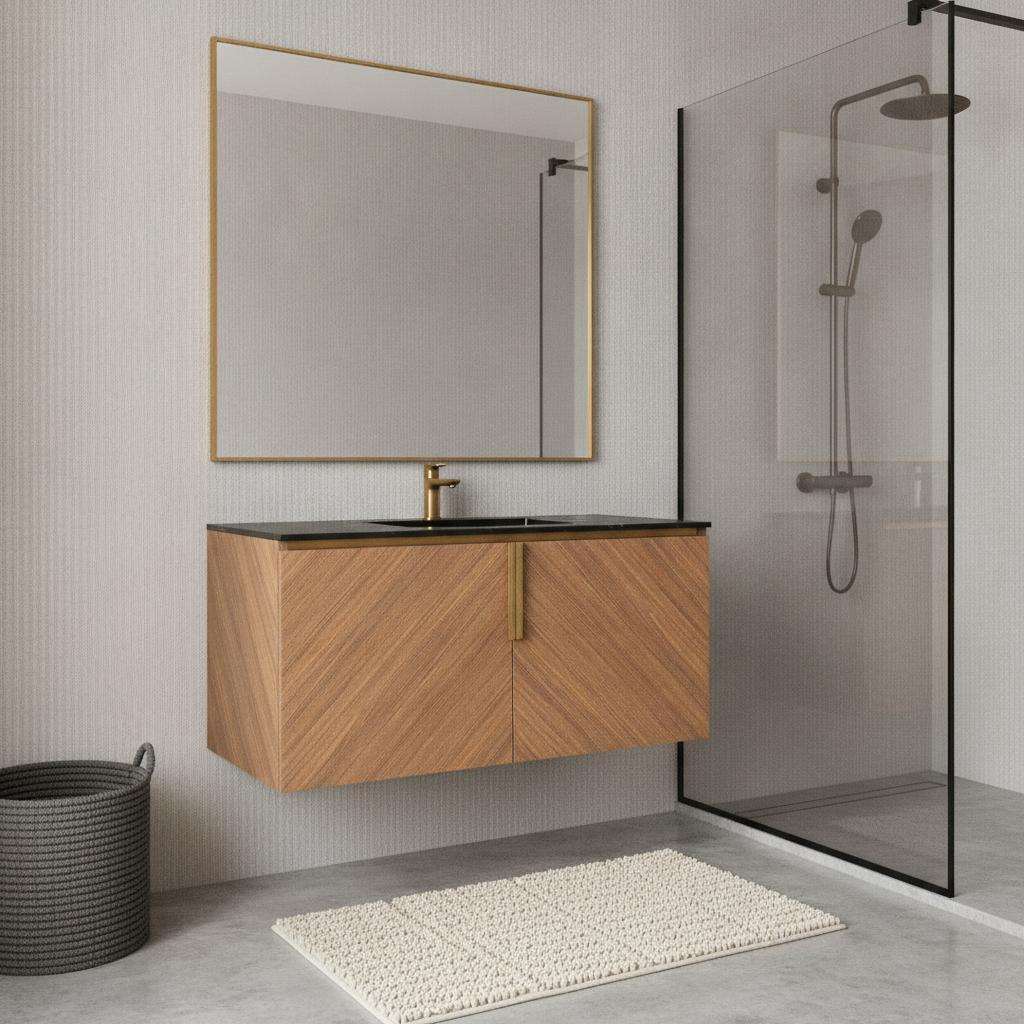 36" Brown Wood Floating Double Door Bathroom Vanity - HomeRoots - Flyclothing LLC