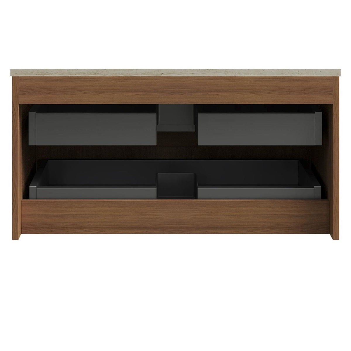 35" Brown Wood Floating Bathroom Vanity And Two Drawers
