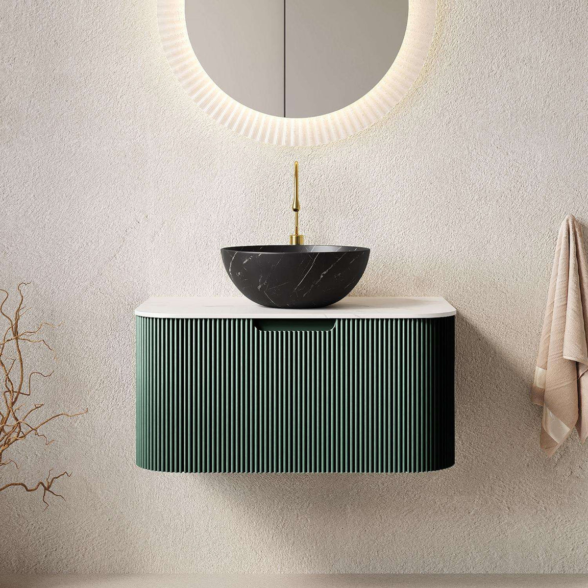 30" Green Wood Floating Bathroom Vanity With Black Sink - HomeRoots - Flyclothing LLC