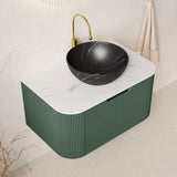 30" Green Wood Floating Bathroom Vanity With Black Sink