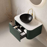 30" Green Wood Floating Bathroom Vanity With Black Sink - HomeRoots - Flyclothing LLC
