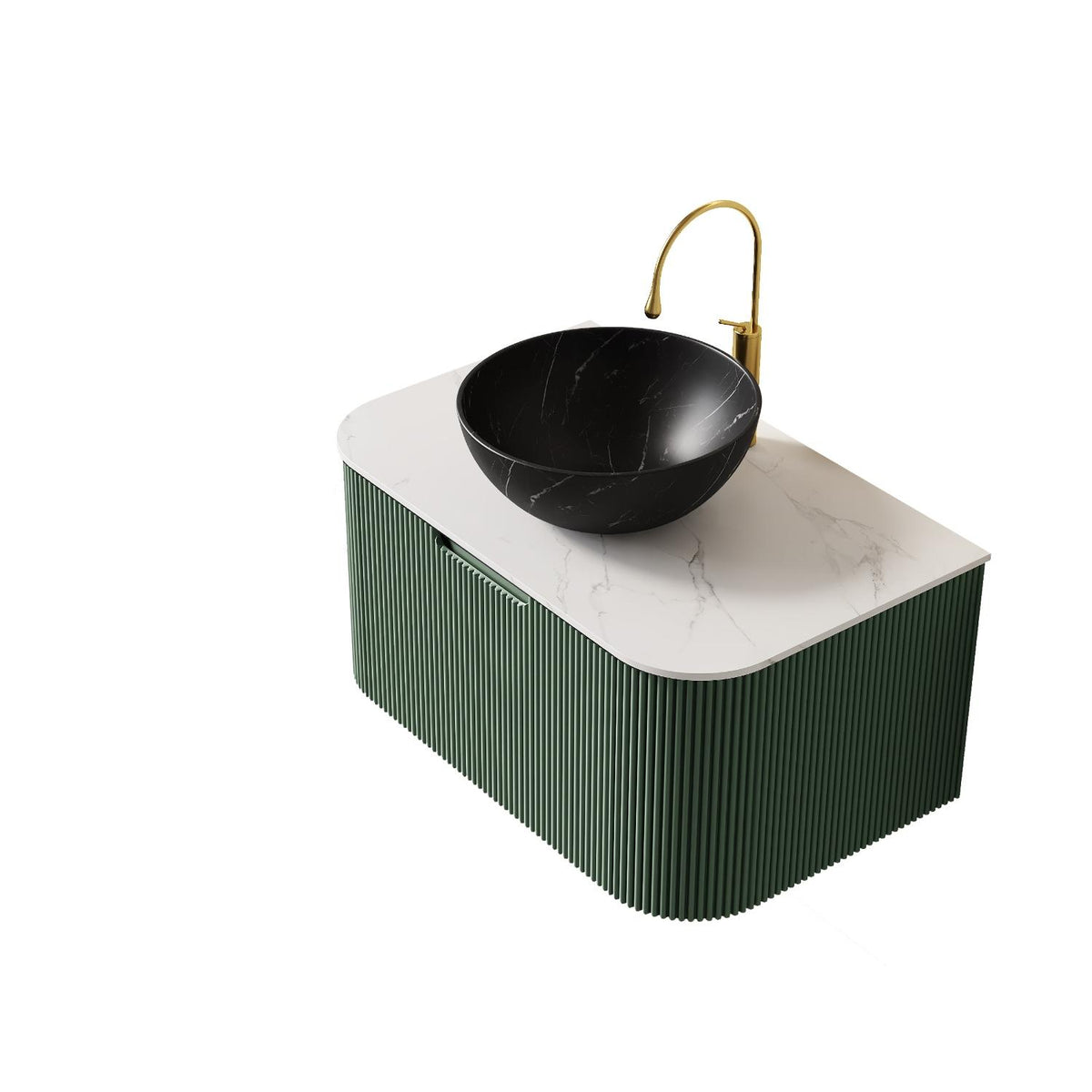 30" Green Wood Floating Bathroom Vanity With Black Sink