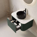 30" Green Wood Floating Bathroom Vanity With Black Sink - HomeRoots - Flyclothing LLC