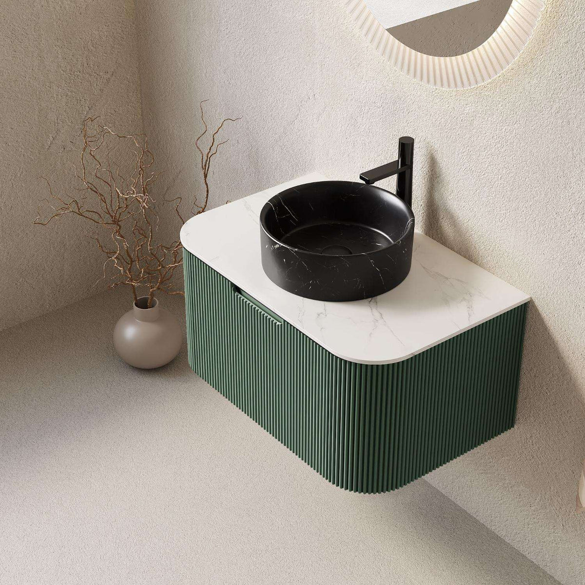 30" Green Wood Floating Bathroom Vanity With Black Sink - HomeRoots - Flyclothing LLC