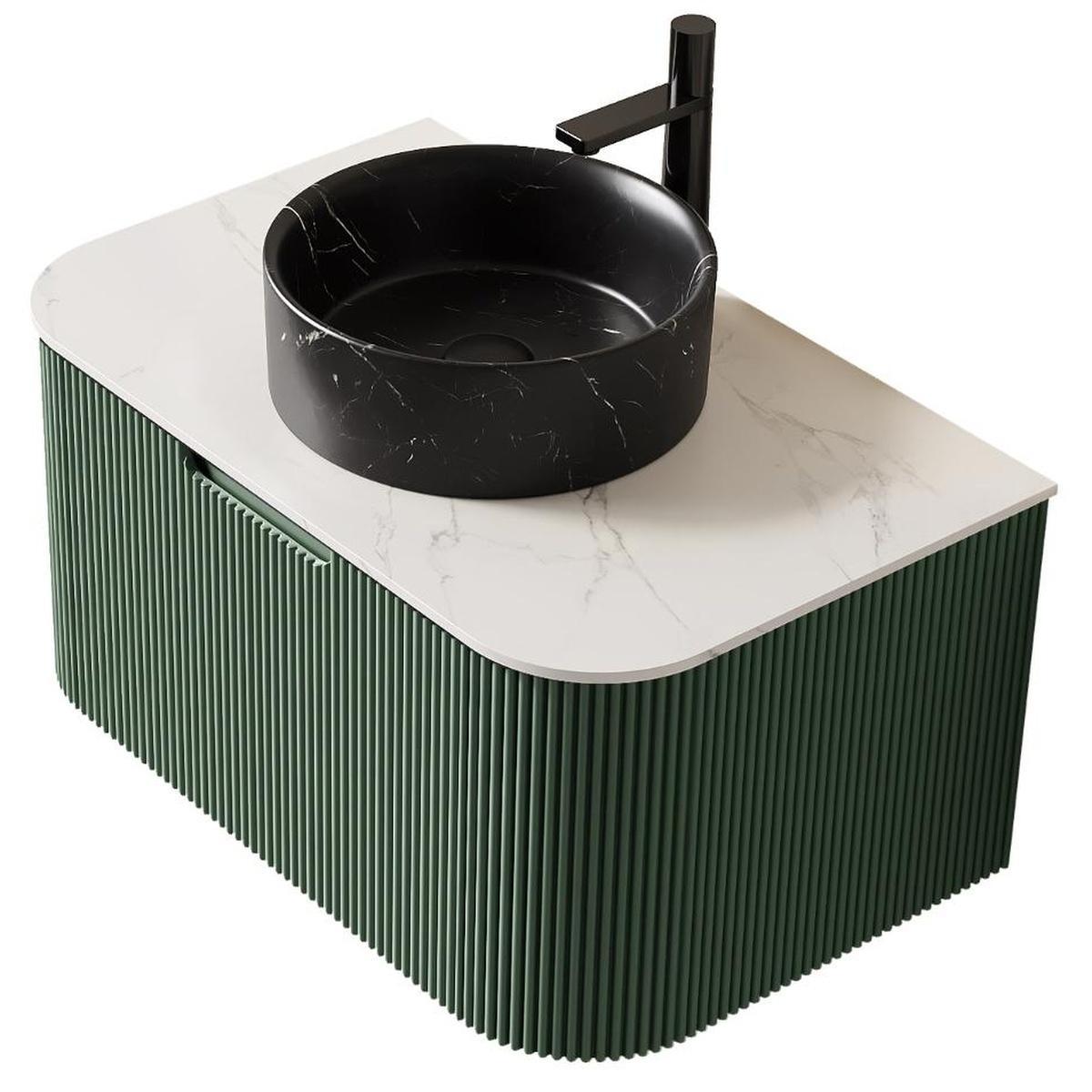 30" Green Wood Floating Bathroom Vanity With Black Sink