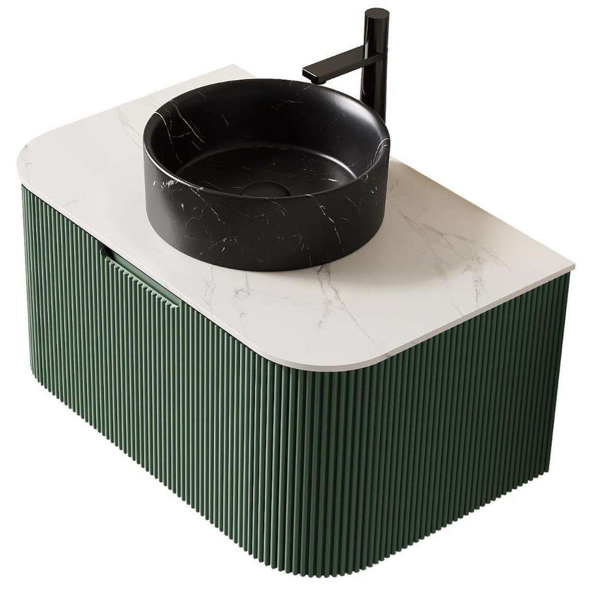 30" Green Wood Floating Bathroom Vanity With Black Sink - HomeRoots - Flyclothing LLC