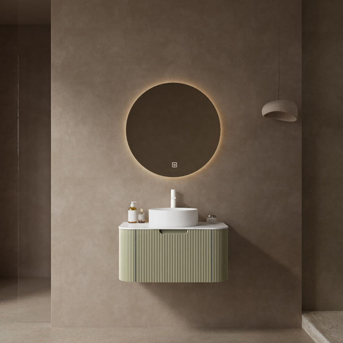 30" Green Wood Floating Bathroom Vanity With White Sink - HomeRoots - Flyclothing LLC