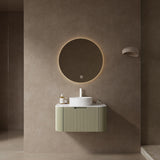 30" Green Wood Floating Bathroom Vanity With White Sink - HomeRoots - Flyclothing LLC
