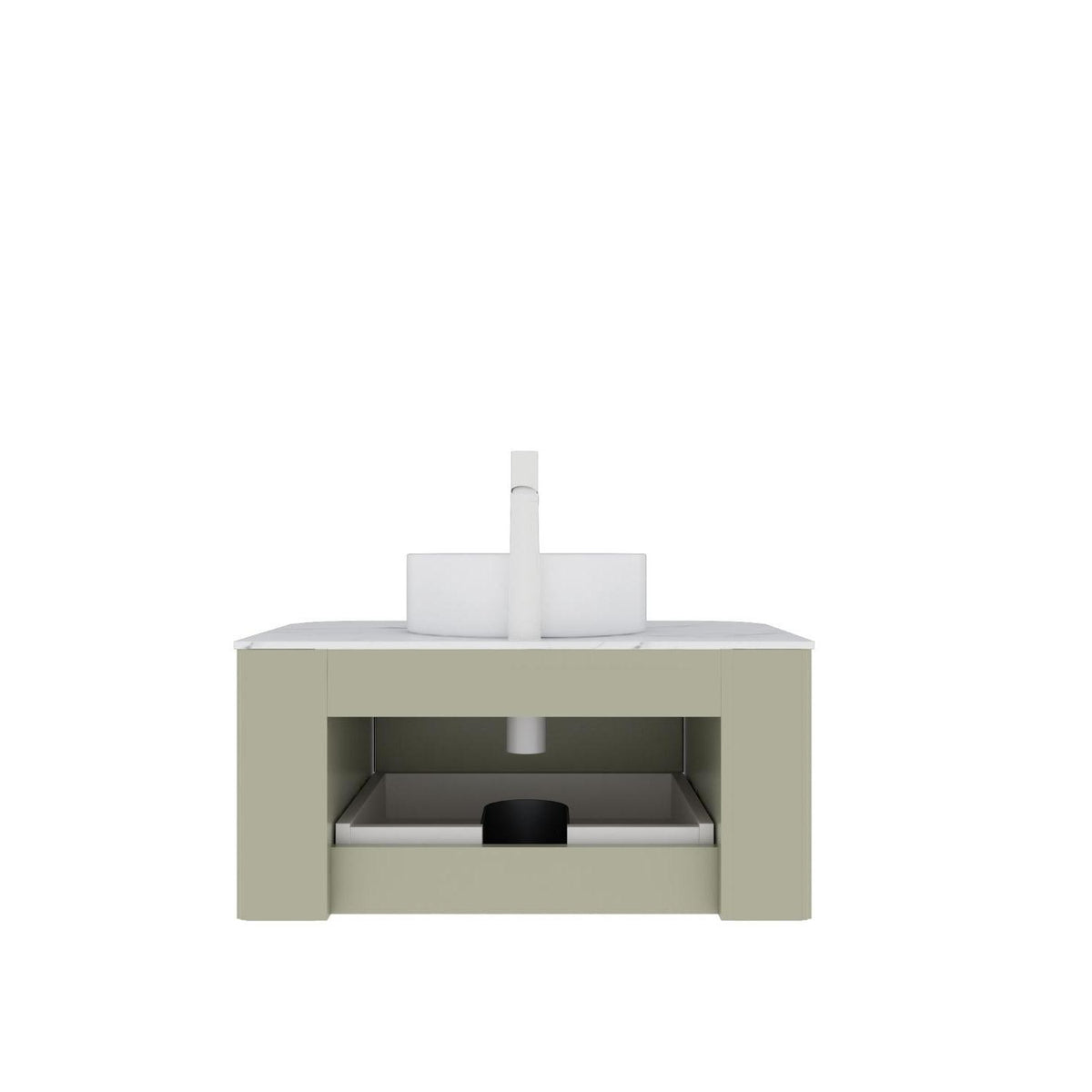 30" Green Wood Floating Bathroom Vanity With White Sink - HomeRoots - Flyclothing LLC