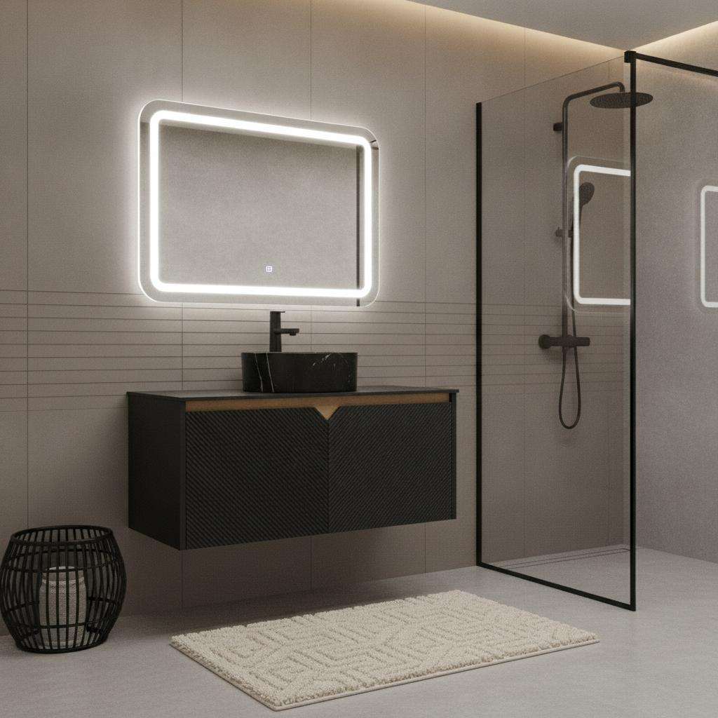 36" Black Wood Floating Double Door Bathroom Vanity With Sink - HomeRoots - Flyclothing LLC