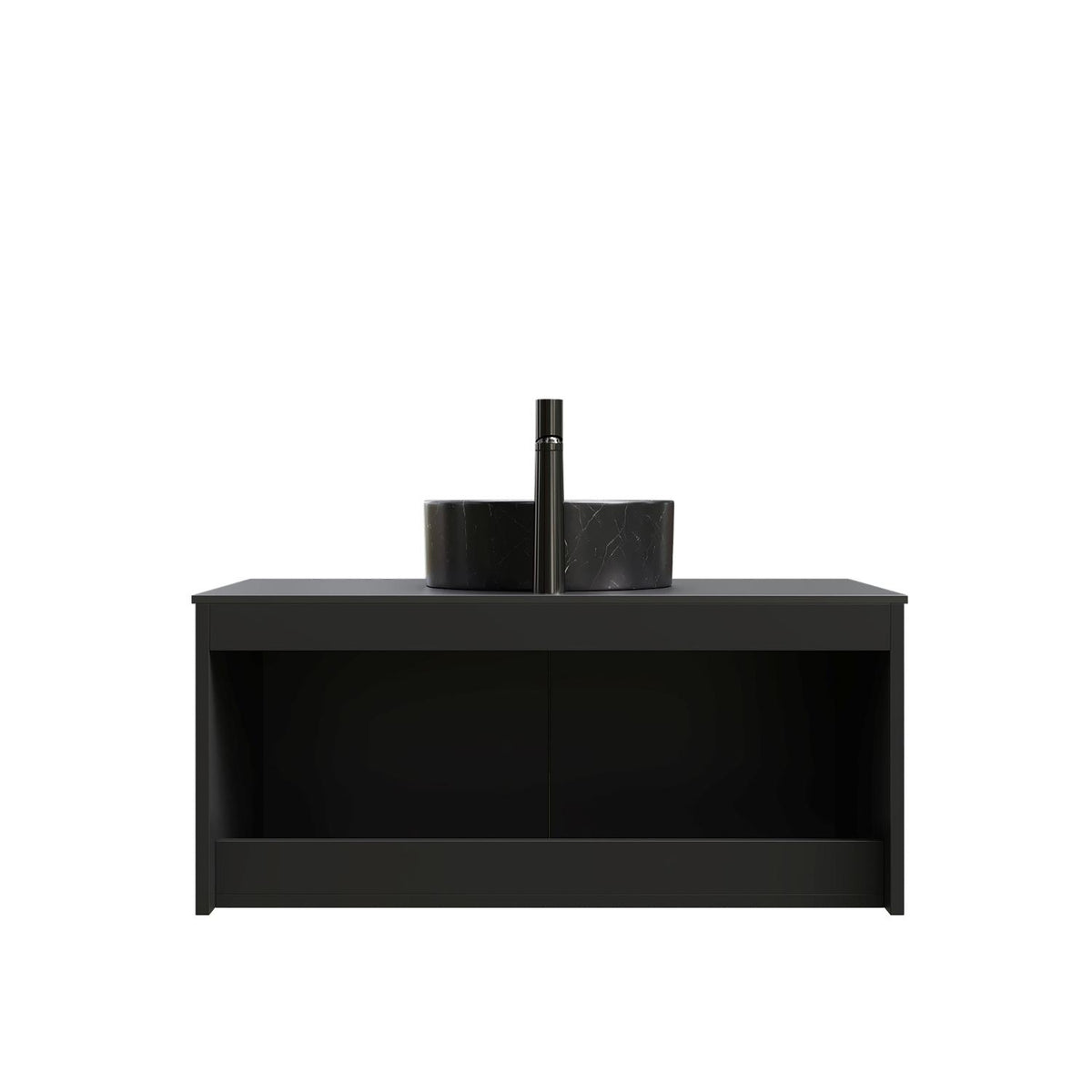 36" Black Wood Floating Double Door Bathroom Vanity With Sink - HomeRoots - Flyclothing LLC