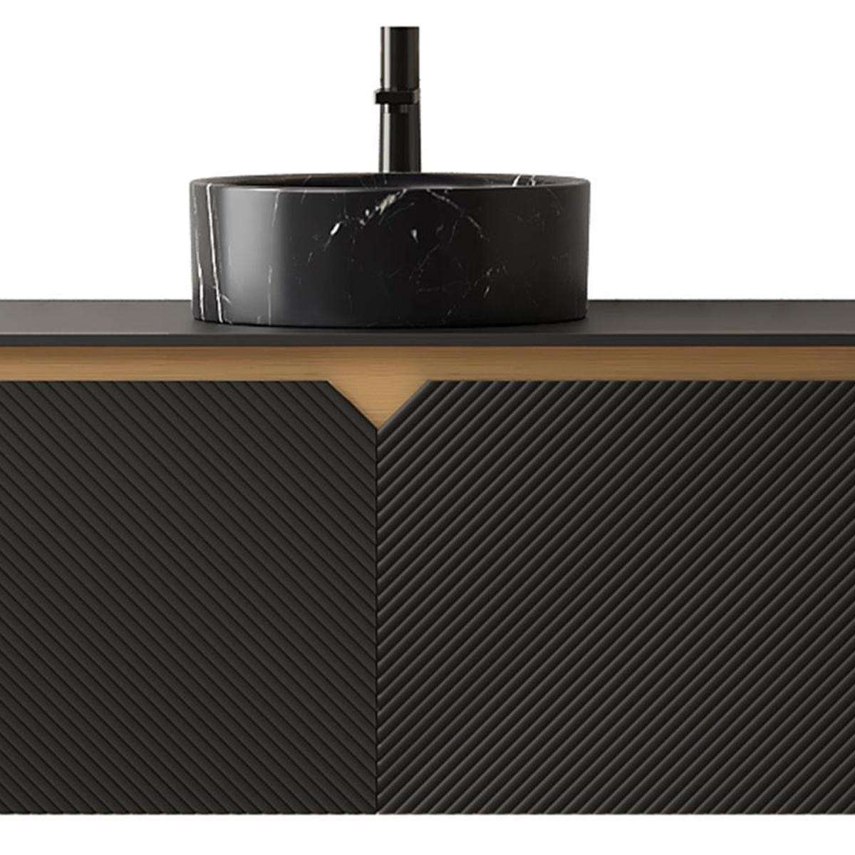 36" Black Wood Floating Double Door Bathroom Vanity With Sink - HomeRoots - Flyclothing LLC