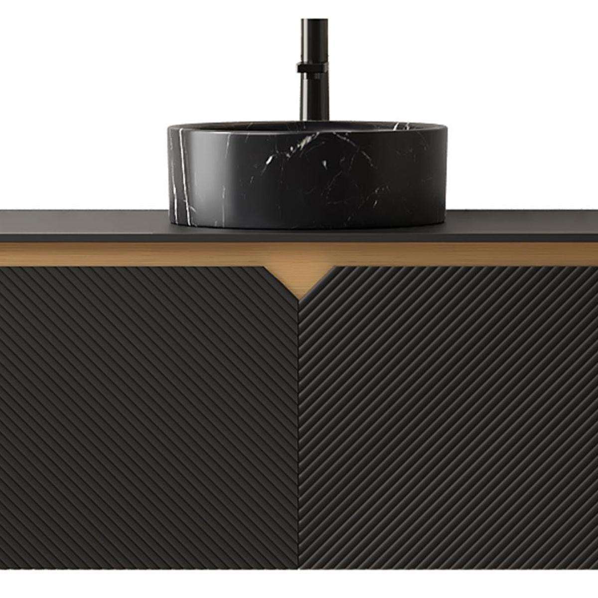 36" Black Wood Floating Double Door Bathroom Vanity With Sink - HomeRoots - Flyclothing LLC