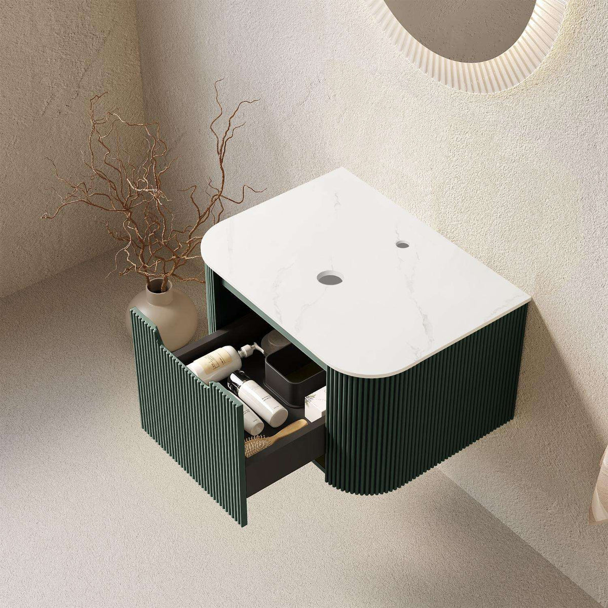 24" Green Wood Floating Bathroom Vanity - HomeRoots - Flyclothing LLC
