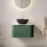 24" Green Wood Floating Bathroom Vanity With Black Sink - HomeRoots - Flyclothing LLC