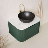 24" Green Wood Floating Bathroom Vanity With Black Sink - HomeRoots - Flyclothing LLC