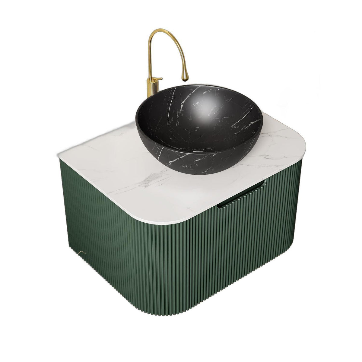 24" Green Wood Floating Bathroom Vanity With Black Sink