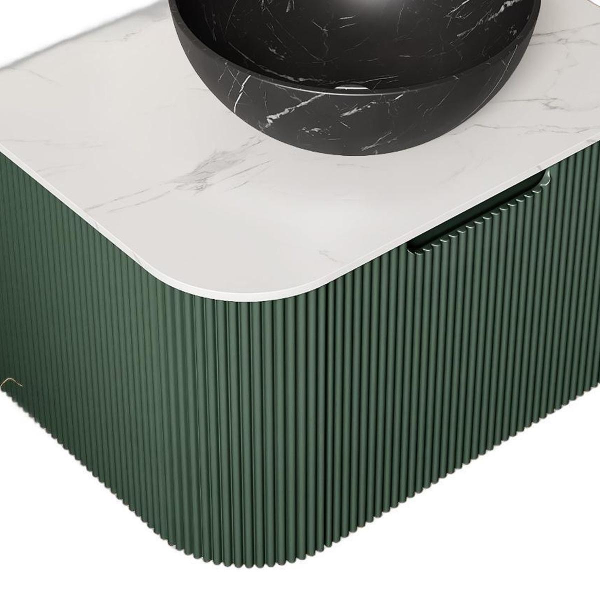 24" Green Wood Floating Bathroom Vanity With Black Sink