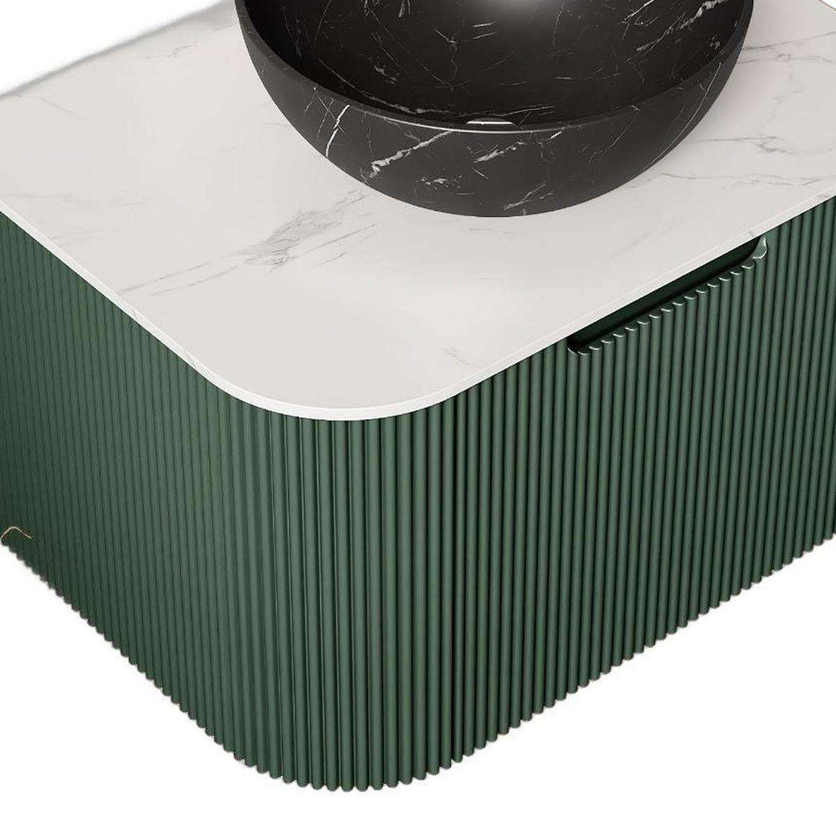 24" Green Wood Floating Bathroom Vanity With Black Sink - HomeRoots - Flyclothing LLC
