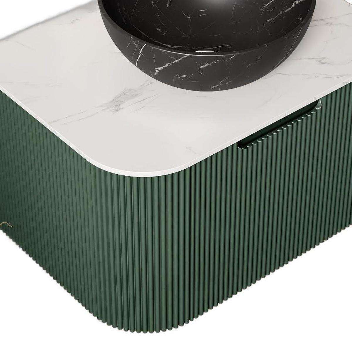 24" Green Wood Floating Bathroom Vanity With Black Sink - HomeRoots - Flyclothing LLC