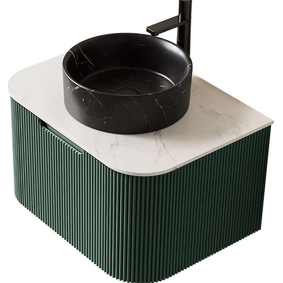 24" Green Wood Floating Bathroom Vanity With Black Sink - HomeRoots - Flyclothing LLC