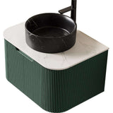 24" Green Wood Floating Bathroom Vanity With Black Sink - HomeRoots - Flyclothing LLC