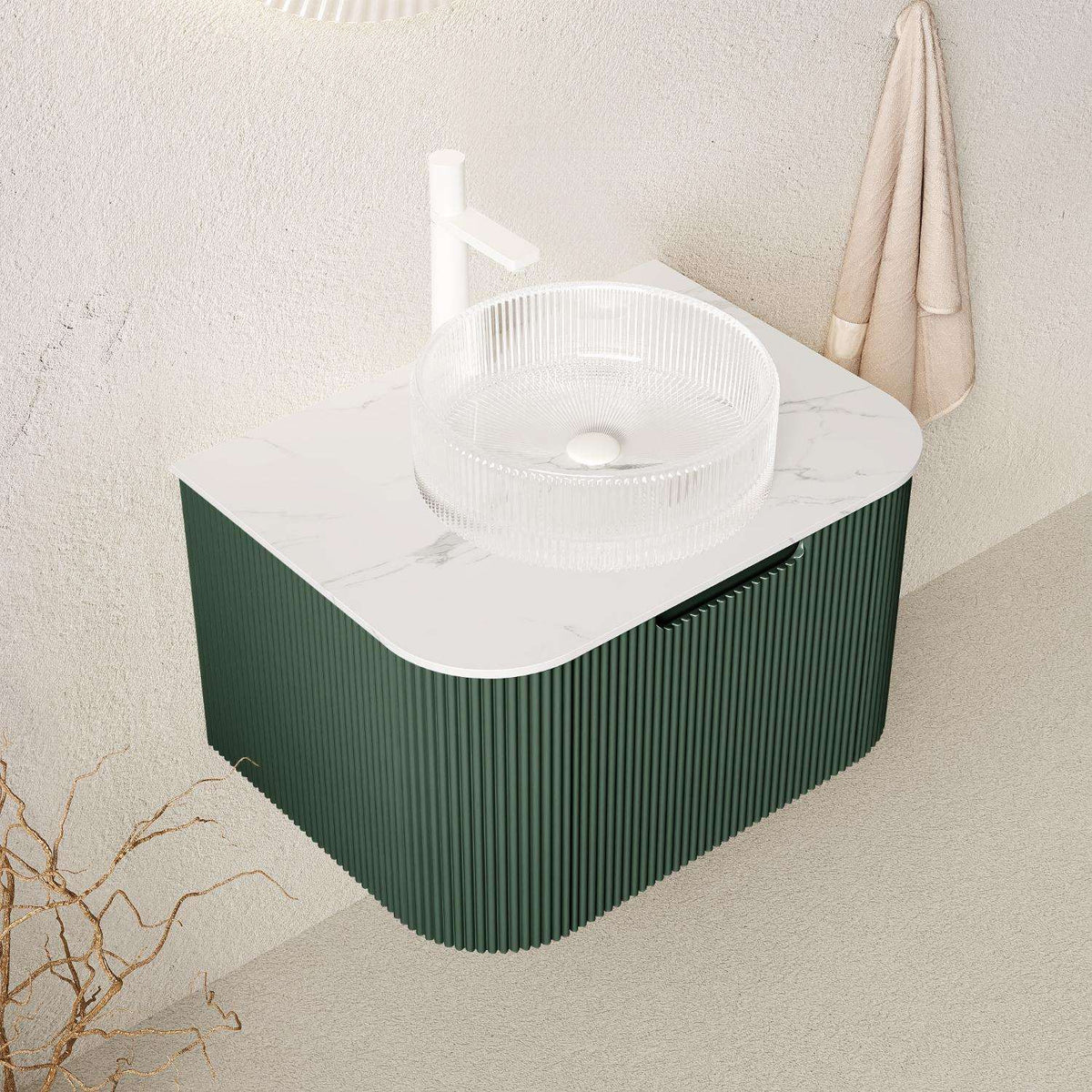 24" Green Wood Floating Bathroom Vanity With White Sink - HomeRoots - Flyclothing LLC